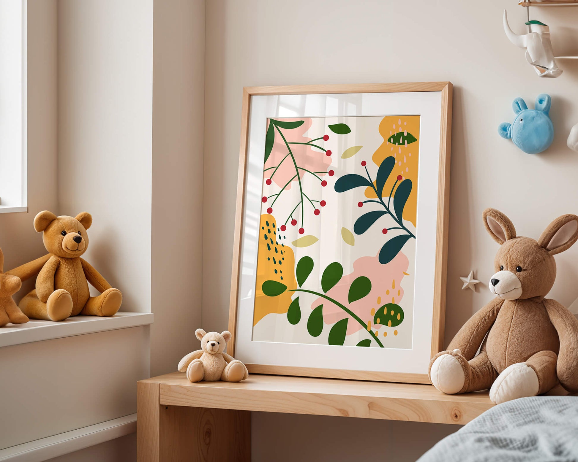Abstract Floral Pattern with Bold Colors and Geometric Shapes