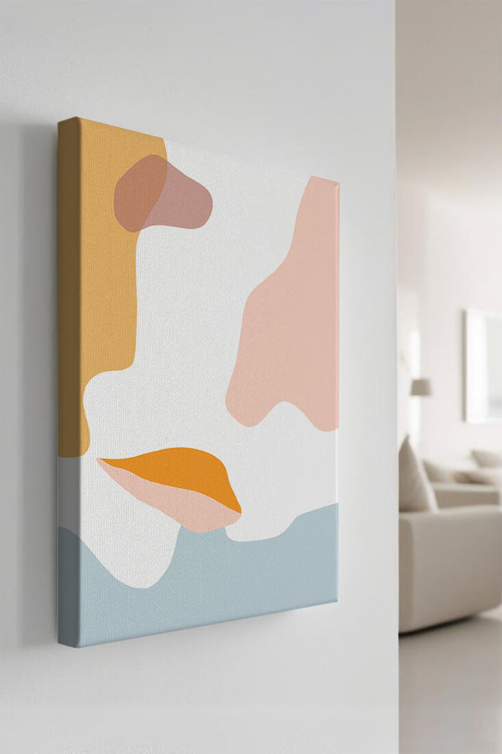 Abstract art with pastel color shapes on white background