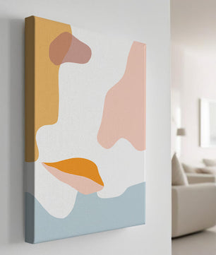 Arte abstracto con formas de colores pastel sobre fondo blanco
