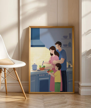 Family Cooking Together in a Modern Kitchen