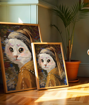 Retrato caprichoso de un gato en estilo clásico con pinceladas detalladas