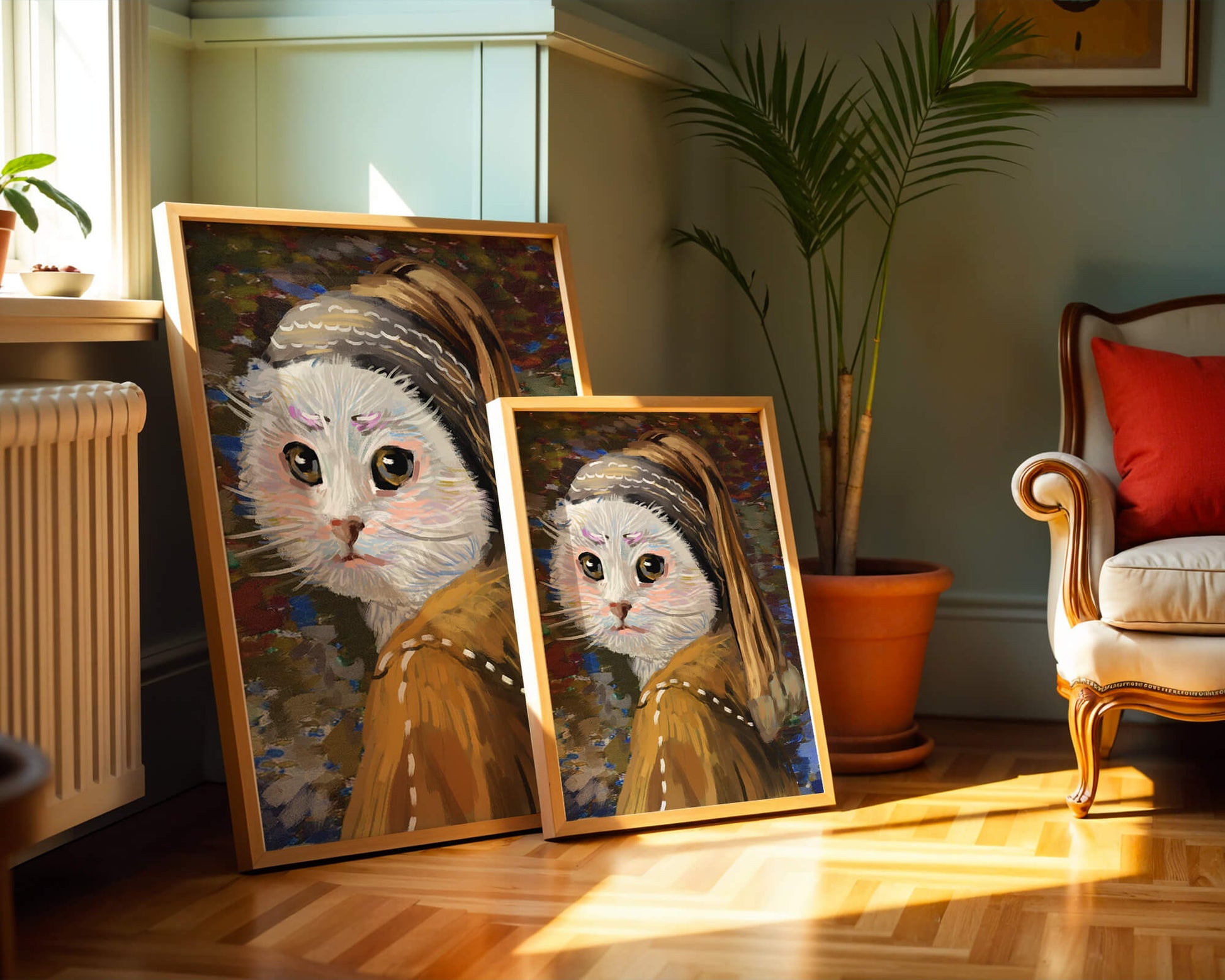 Retrato caprichoso de un gato en estilo clásico con pinceladas detalladas
