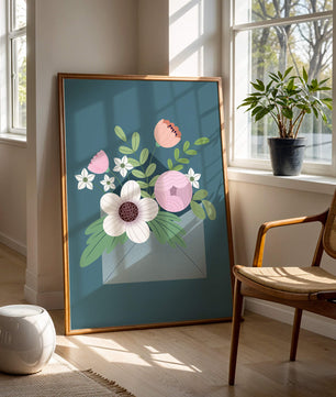 Floral bouquet in envelope with elegant botanical design
