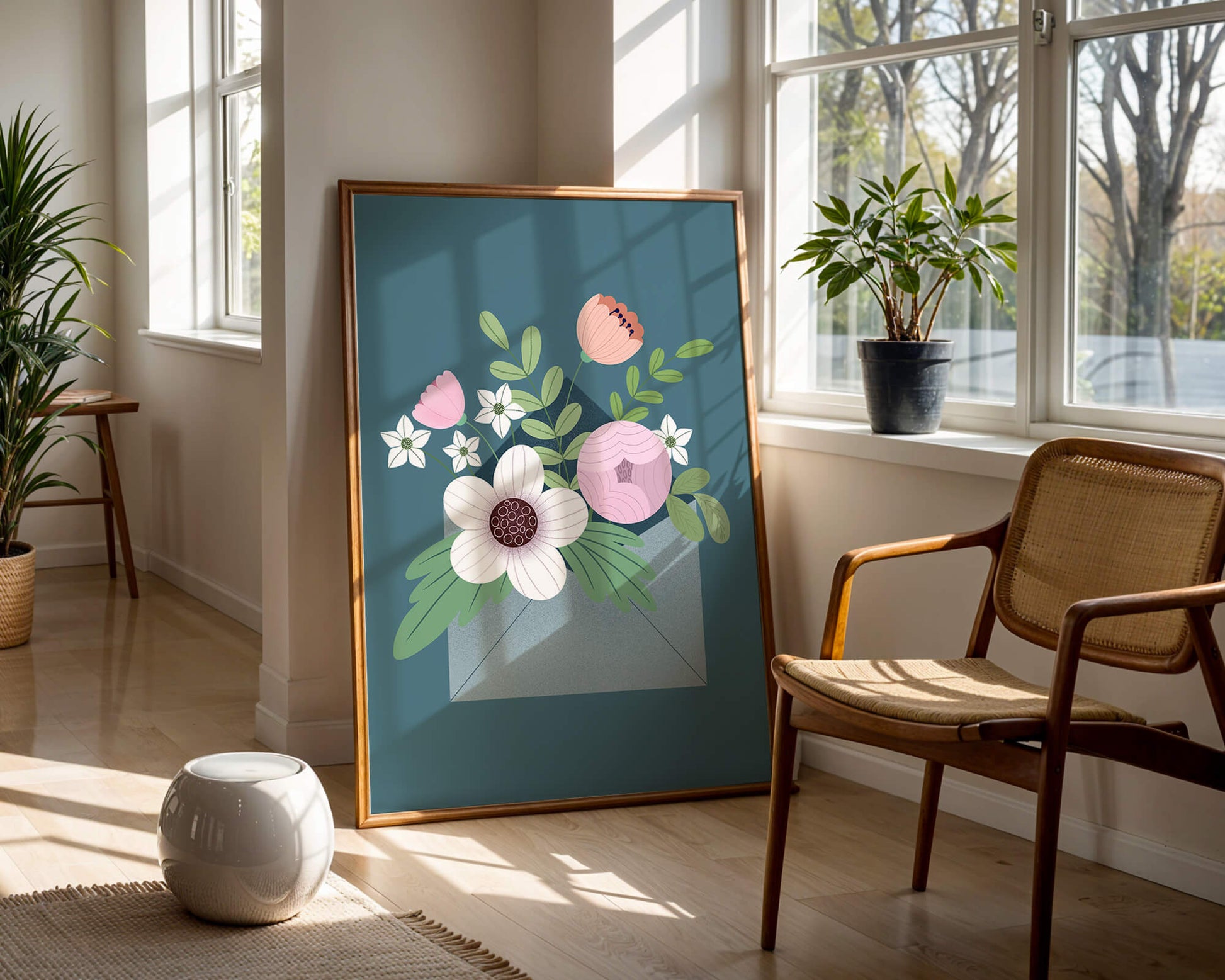 Floral bouquet in envelope with elegant botanical design