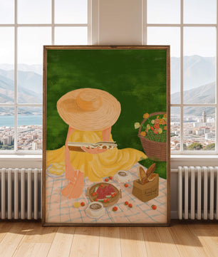 Picnic in the Park with Straw Hat and Flowers