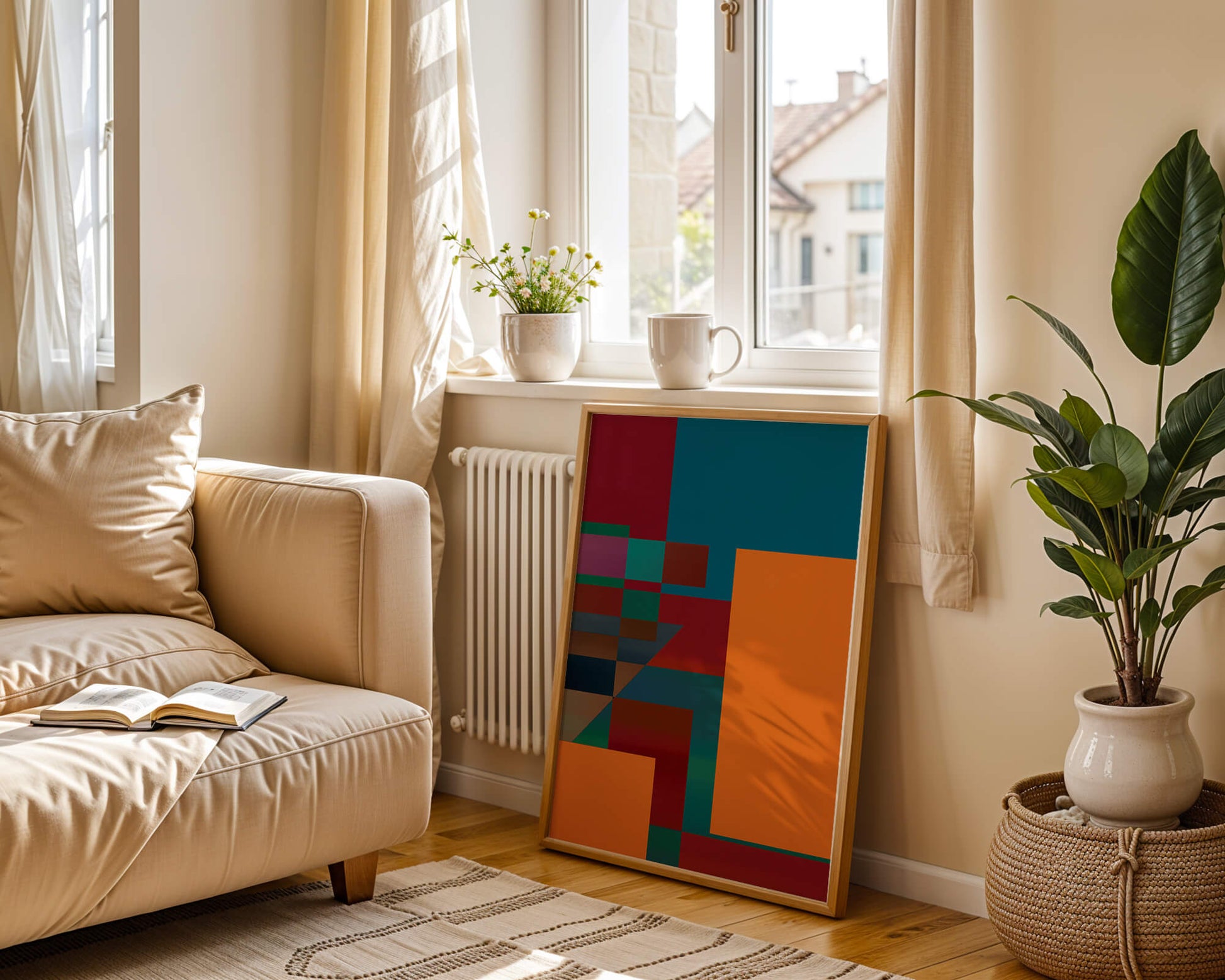 Colorful geometric abstract design with bold blocks and tones