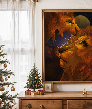 Majestic Lion Illustration in Cosmic Night Setting