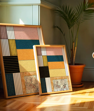 Geometric Abstract Art with Textured Blocks and Gold Accents - Mi tienda