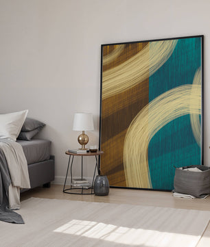 Abstract art with flowing brushstrokes and textured color contrast