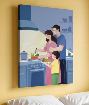 Family Cooking Together in a Modern Kitchen