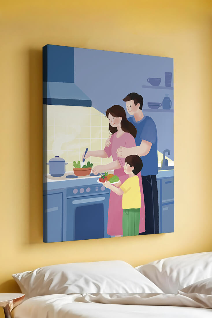Family Cooking Together in a Modern Kitchen