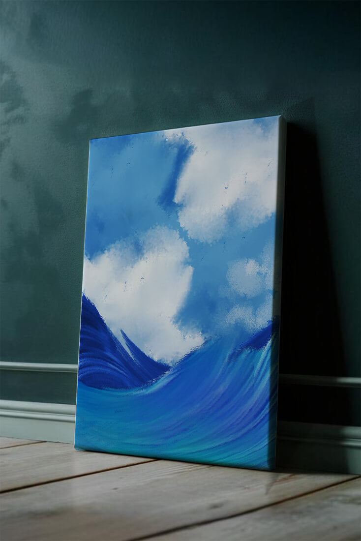 Beautiful ocean waves under a cloudy sky artwork
