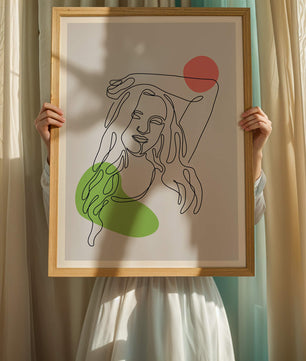 Line Art Portrait with Abstract Shapes in Minimalist Style - Mi tienda