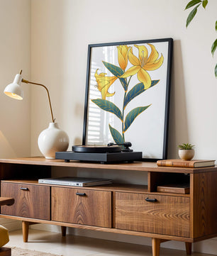 Elegante goldene Lilienillustration mit komplizierten Blattdetails