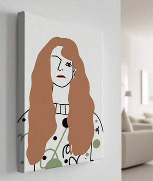 Minimalist Portrait of a Woman with Long Hair and Abstract Design Elements - Mi tienda