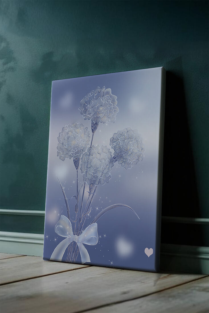 Carnations With Sparkles And Ribbon On Blue Background - Mi tienda