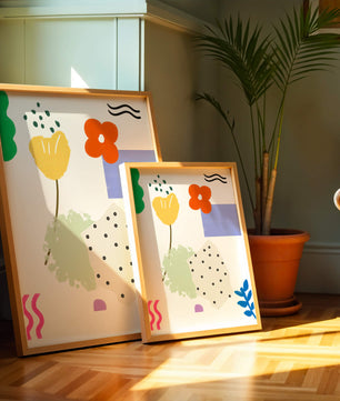 Abstraktes Blumendesign mit bunten geometrischen Formen