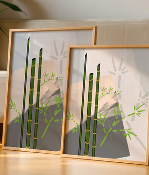 Arte minimalista de bambú con sombras abstractas de bambú