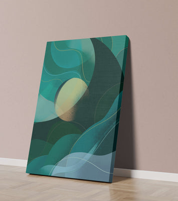 Abstract green and blue fluid shapes with gradient effect