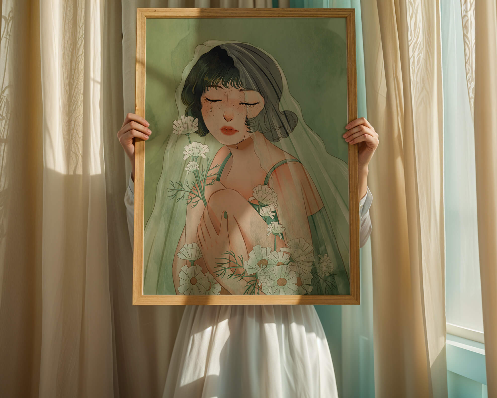 Emotional illustration of a woman surrounded by flowers