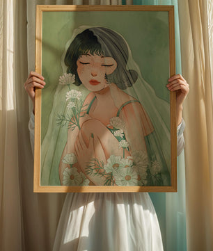Ilustración emocional de una mujer rodeada de flores