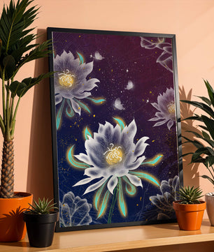 Lotus Flowers and Butterflies in a Starry Night Sky with Gold Accents - Mi tienda