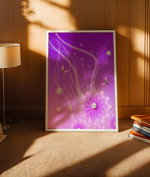 Design floral violet rêveur avec des papillons et des perles