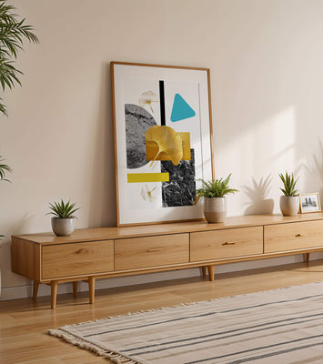 Geometric Abstract Composition with Gold Ginkgo Leaves