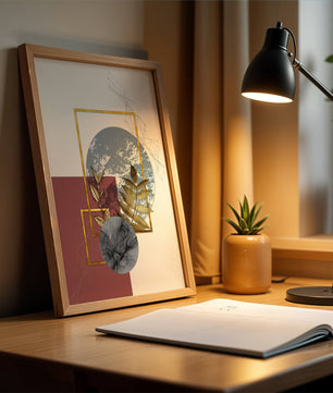 Abstract Composition with Gold Accents and Geometric Shapes - Mi tienda