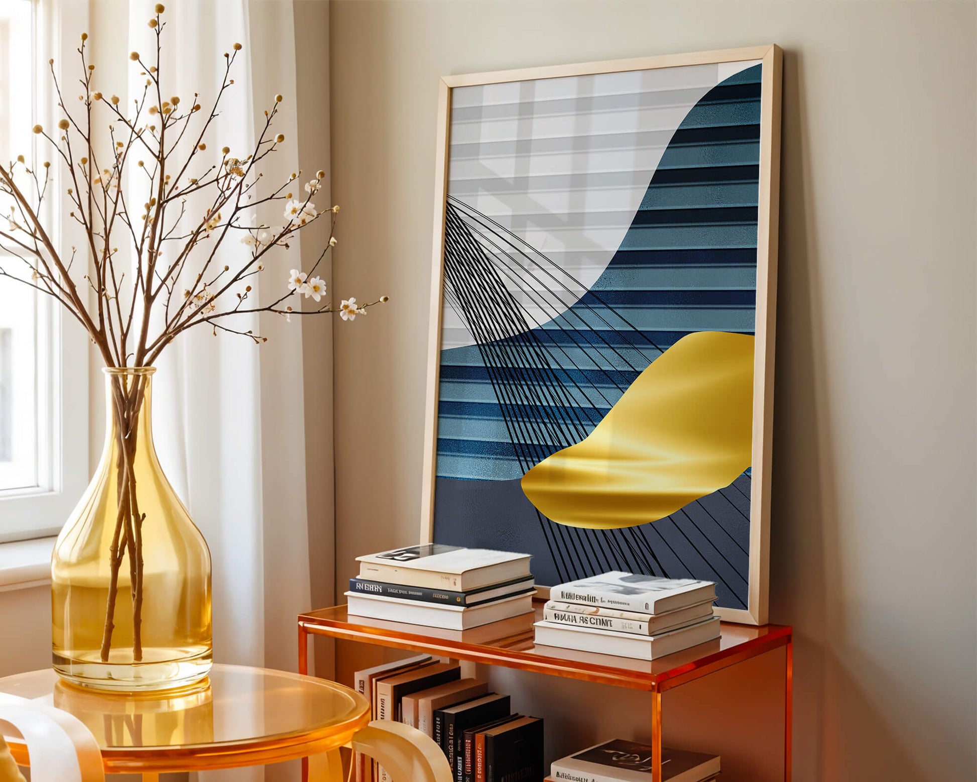 Abstract Composition with Blue and Gold Elements