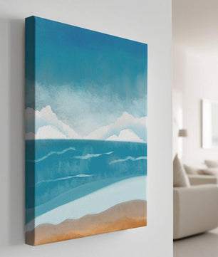 Calming Ocean Shoreline with Blue Sky and Gentle Waves