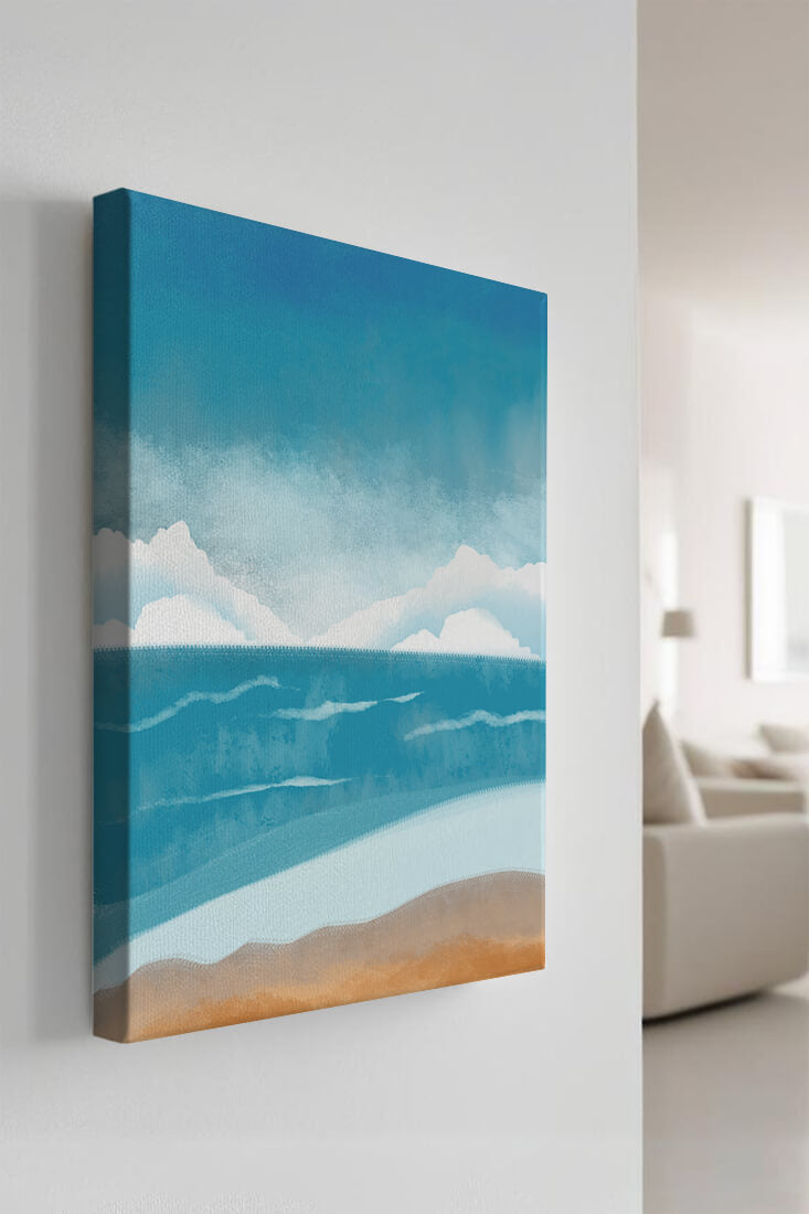 Calming Ocean Shoreline with Blue Sky and Gentle Waves