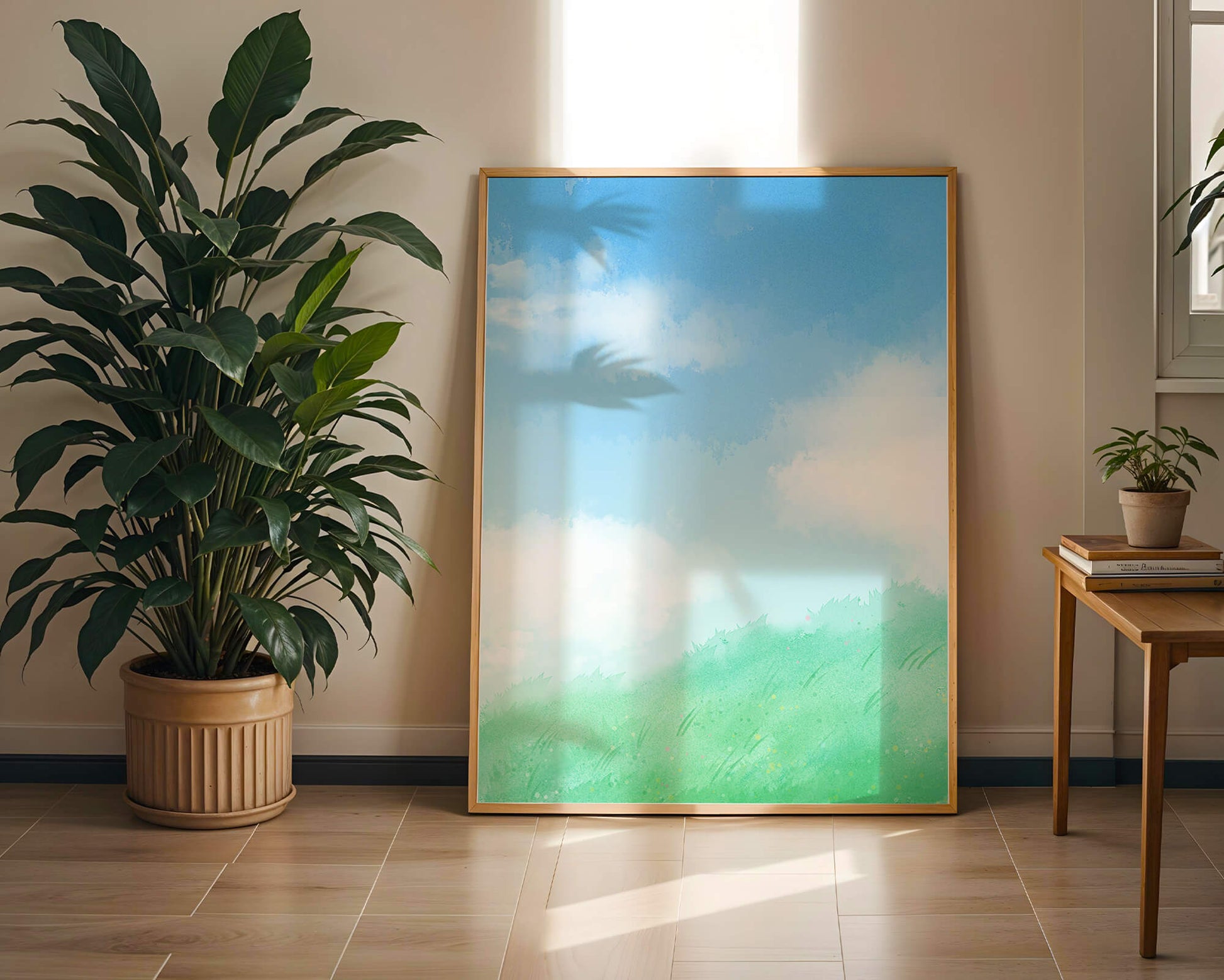 A Serene Landscape of Blue Sky and Green Grass