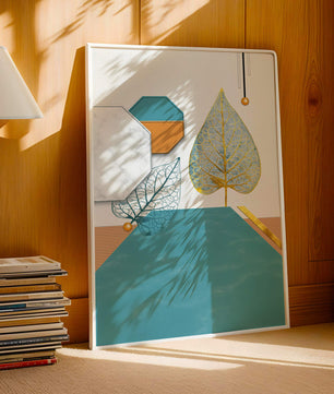 Artistic Composition with Geometric Shapes and Golden Leaf Detail - Mi tienda