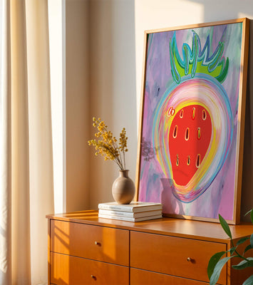 Colorful abstract strawberry with vibrant brush strokes