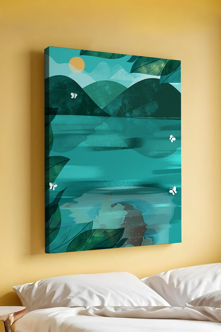 Tranquil Mountain Lake with Butterflies at Sunrise