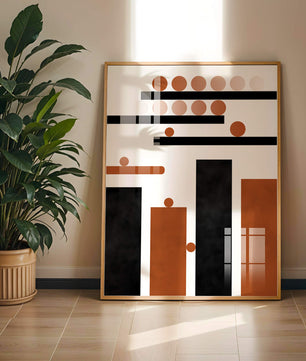 Abstract Geometric Art with Circles and Bars in Earth Tones