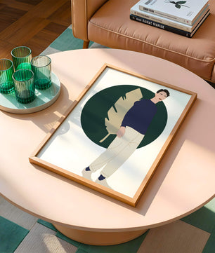 Illustration of a man standing with abstract leaf background