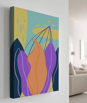 Abstract floral illustration with vibrant colors and geometric shapes
