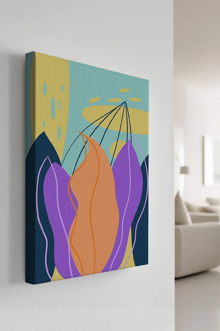 Abstract floral illustration with vibrant colors and geometric shapes