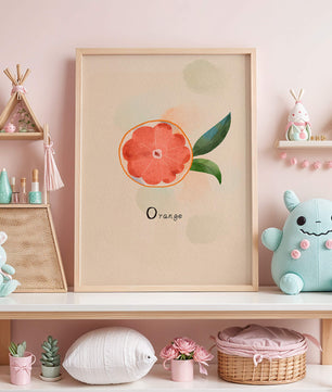 Watercolor Illustration of Orange Slice with Leaves on Pastel Background - Mi tienda