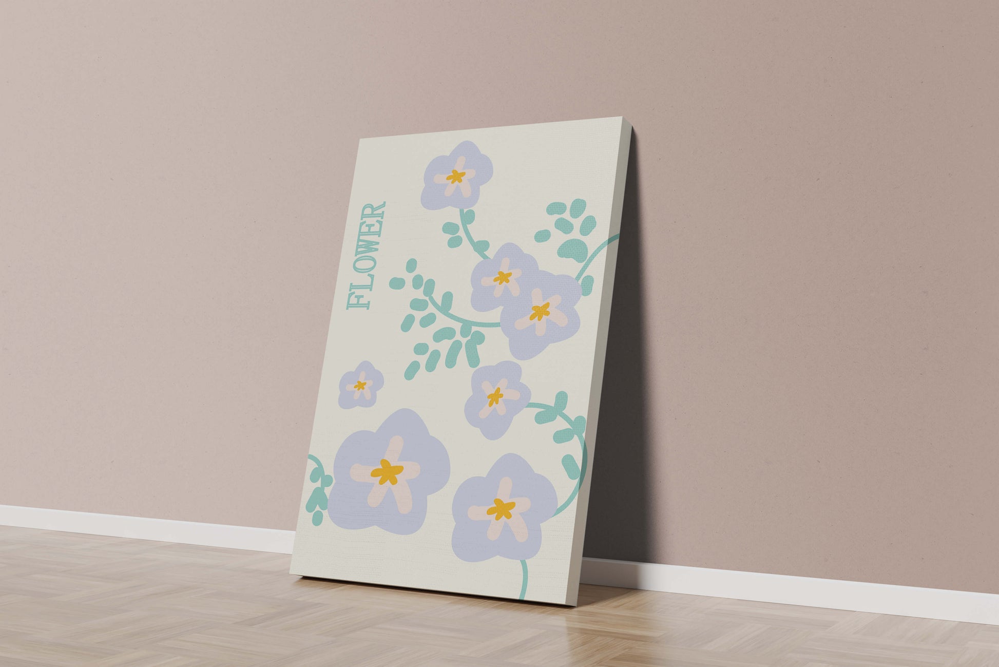 Floral design with pastel flowers and abstract leaves