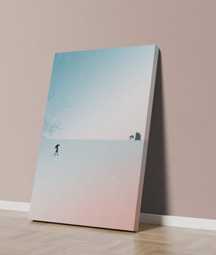Paisaje Minimalista con Silueta en Ambiente Lluvioso