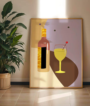 Minimalist Still Life with Wine Bottle and Glass in Soft Tones - Mi tienda