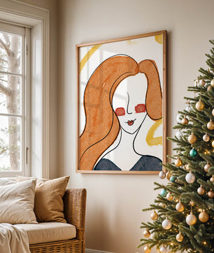 Illustration Of A Woman With Red Hair And Minimalist Features - Mi tienda