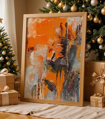 Abstract Orange and Grey Textured Art