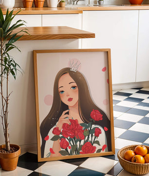 Illustration d'une fille animée avec une couronne et des roses