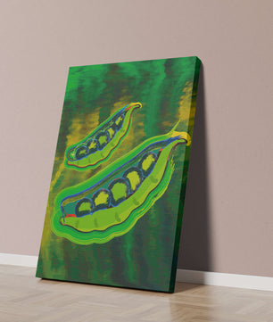Ilustración abstracta de guisantes verdes coloridos con fondo vibrante