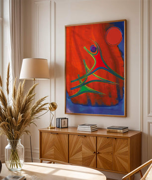 Abstract colorful artwork with dynamic figures and bold colors