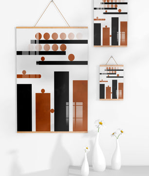 Abstract Geometric Art with Circles and Bars in Earth Tones
